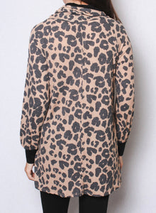 Plus size cheetah print long sleeve top with cowl neck