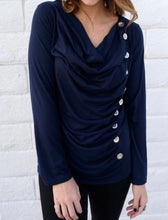 Load image into Gallery viewer, Long sleeve cowl neck blouse with decorative buttons
