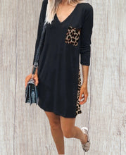 Load image into Gallery viewer, Black long sleeve dress with leopard print
