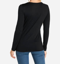 Load image into Gallery viewer, Black long sleeve cut out top with lace insert
