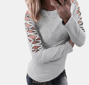 Hollow design criss cross long sleeve top