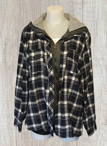 Plus size plaid shirt with hood