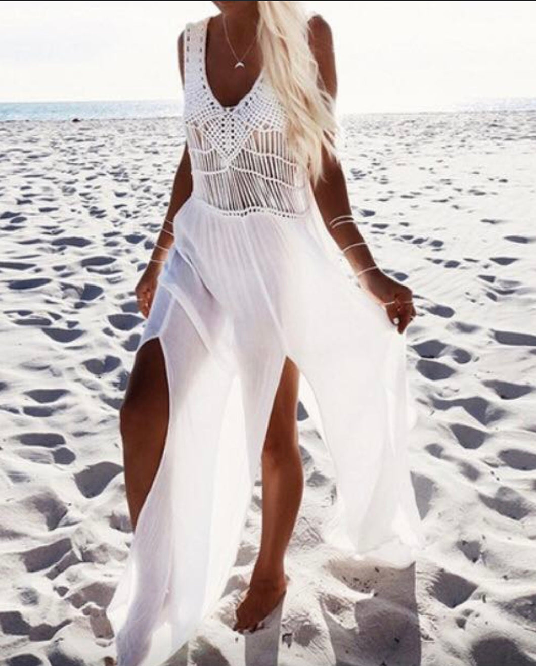 Beautiful beach dress with braided crochet front