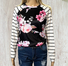 Load image into Gallery viewer, Floral striped long sleeve top with elbow patches
