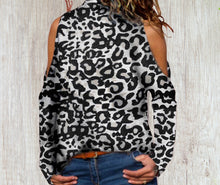 Load image into Gallery viewer, Cold shoulder black animal print top.
