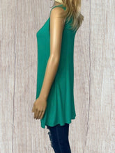 Load image into Gallery viewer, Long green tunic tank top with criss cross detail
