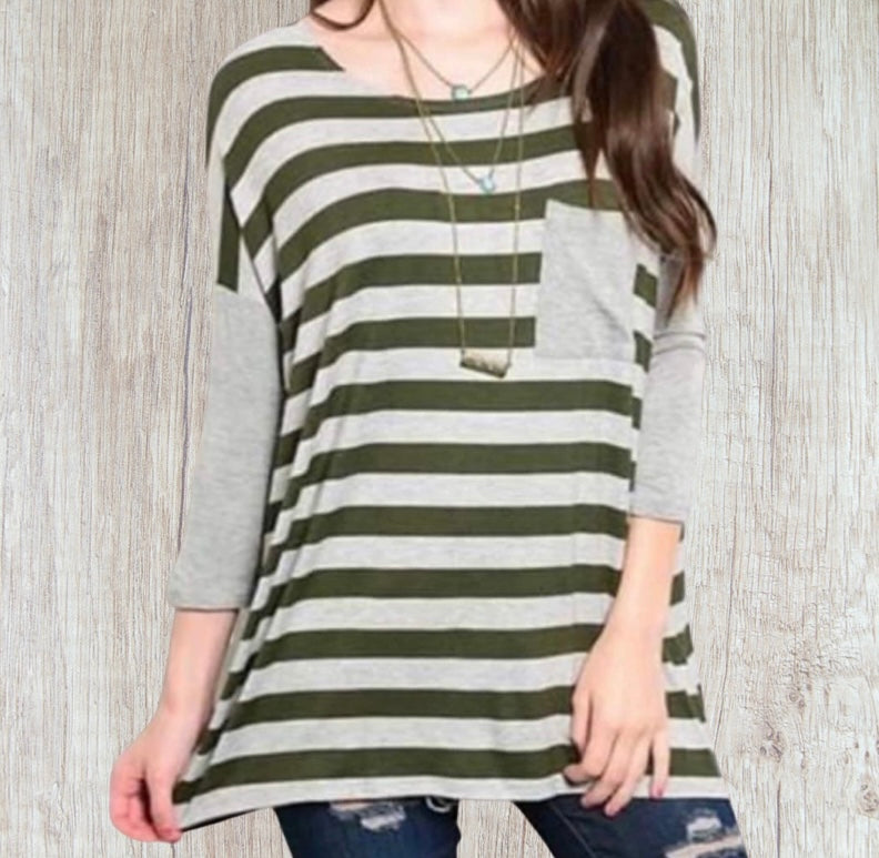 Striped top with pocket