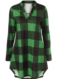 Long sleeve plaid V-neck shirt