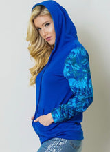 Load image into Gallery viewer, Royal blue hoodie with floral print sleeves
