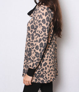 Plus size cheetah print long sleeve top with cowl neck