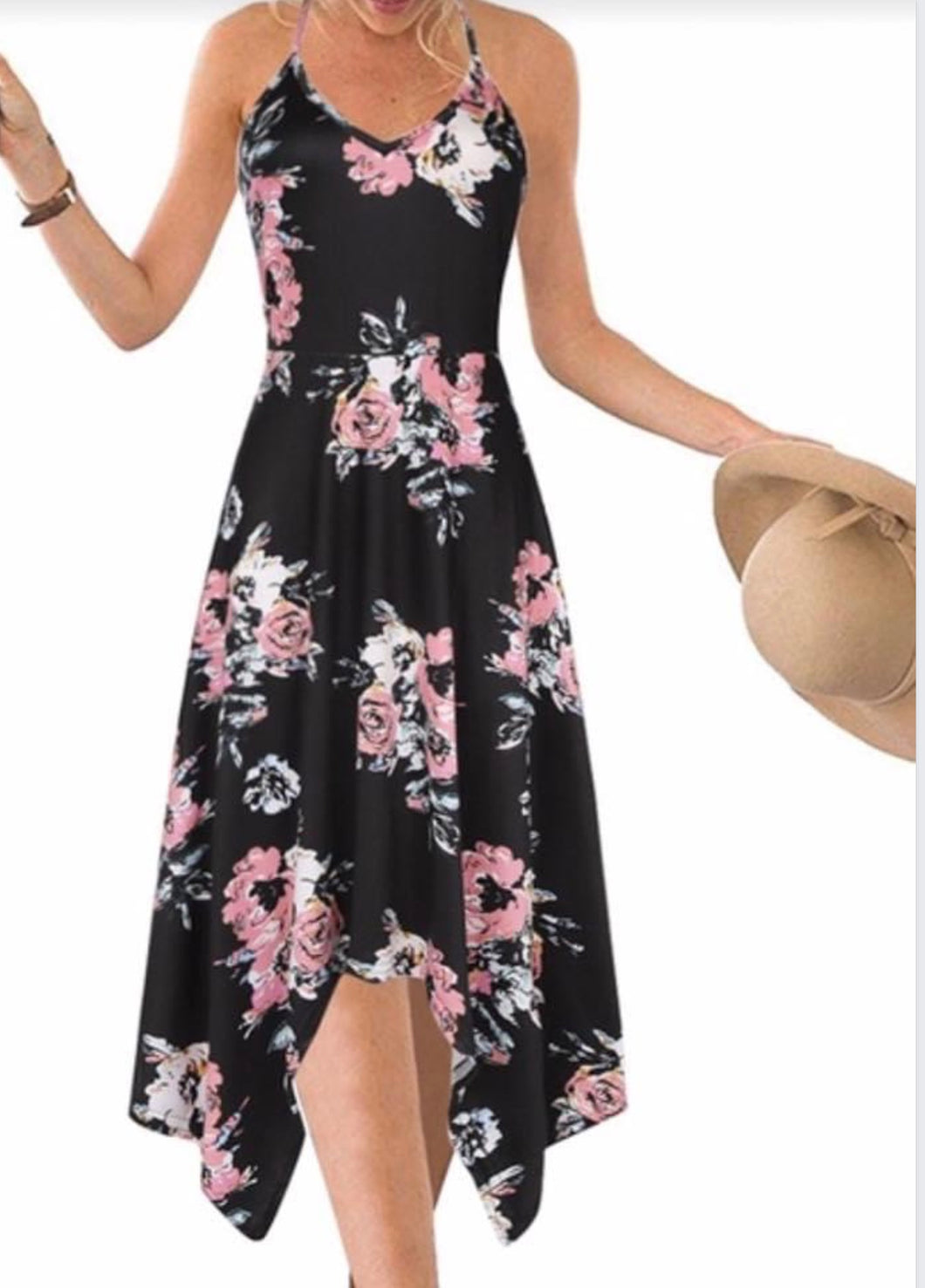 Floral dress with irregular hem