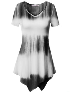 Tie dye v-neck top with irregular hem