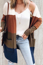 Load image into Gallery viewer, Super soft, thick, warm color block cardigan with pockets
