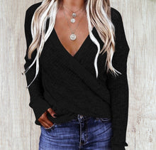 Load image into Gallery viewer, Black wrap v-neck long sleeve knit sweater
