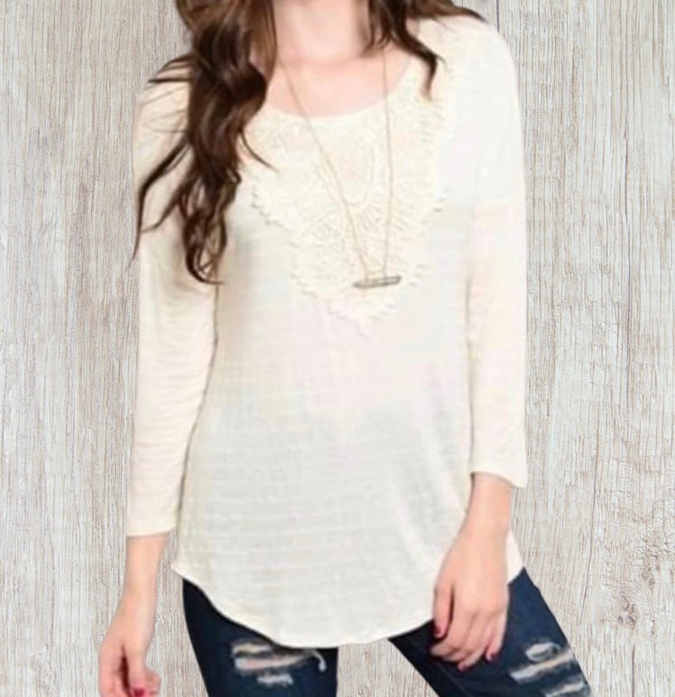 Striped top with crochet detail