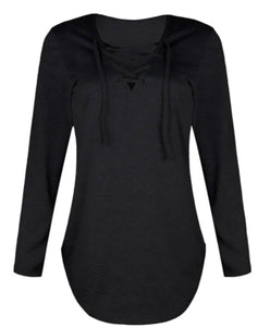 Lace up design V-neck long sleeve top