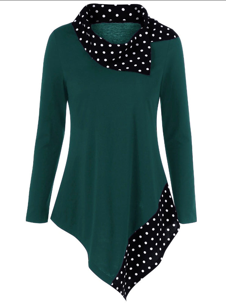 Long sleeve sweater with polka dot trim