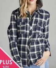 Load image into Gallery viewer, Plus size plaid shirt with hood
