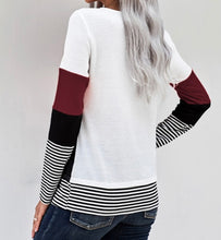 Load image into Gallery viewer, Stylish color block striped red long sleeve top
