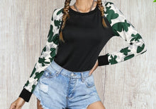 Load image into Gallery viewer, Black long sleeve camouflage top
