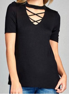 Cut out criss cross design tee