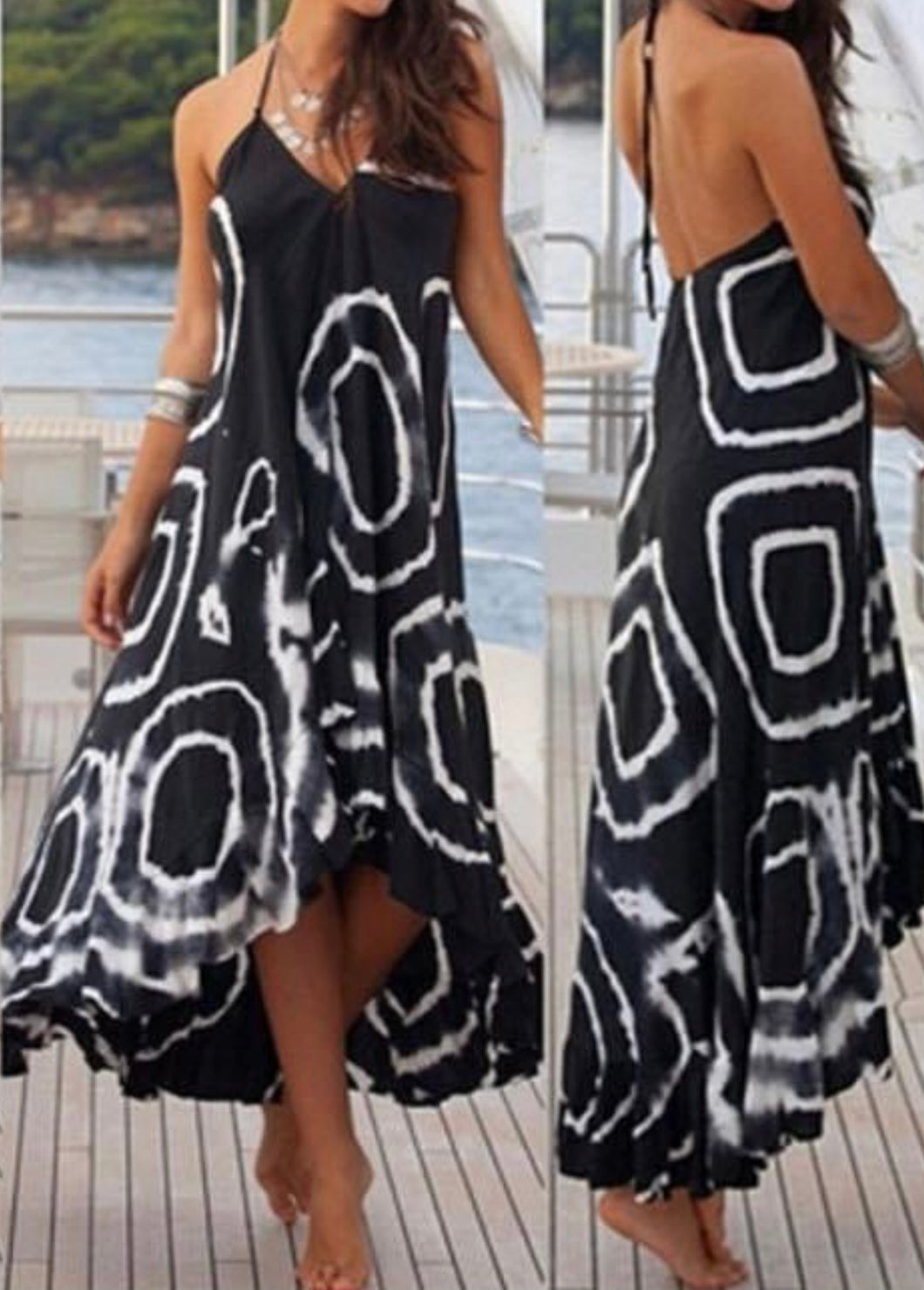 Black tie-dye high-low dress
