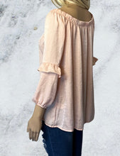 Load image into Gallery viewer, Off shoulder pink blouse with tiered sleeves
