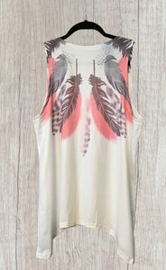 White feather print tank top