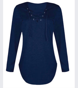 Lace up design V-neck long sleeve top