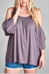 Plus size cold shoulder top.