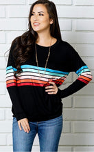 Load image into Gallery viewer, Multi-color striped panel long sleeve top
