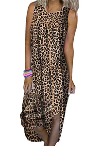 Leopard print sleeveless maxi dress