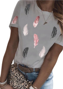 Feather print round neck tee