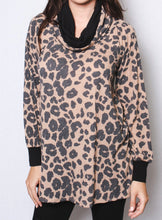 Load image into Gallery viewer, Plus size cheetah print long sleeve top with cowl neck
