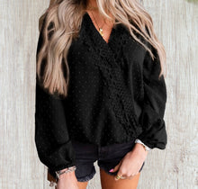 Load image into Gallery viewer, Swiss dot long sleeve blouse with lace trim
