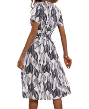 Load image into Gallery viewer, Tropical print black/white boho dress
