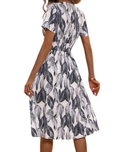 Tropical print black/white boho dress