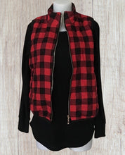 Load image into Gallery viewer, Red plaid vest with zipper and pockets.
