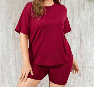 2 piece plus size red short/t-shirt set