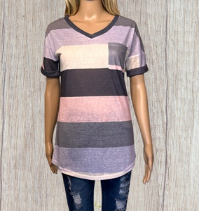 Lightweight color block v neck tee