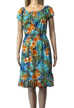 Load image into Gallery viewer, Blue floral off shoulder dress with ruffle
