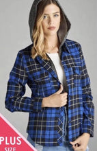 Load image into Gallery viewer, Plus size plaid shirt with hood
