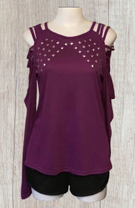 Studded long sleeve ladder sleeve top