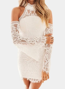 Cold shoulder lace dress with wide sleeve
