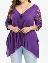 Load image into Gallery viewer, Top with lace 3/4 sleeve,  v-neck with sequins
