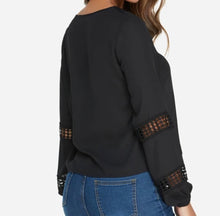 Load image into Gallery viewer, Black hollow out v-neck long sleeve chiffon blouse
