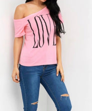 Load image into Gallery viewer, Off one shoulder LOVE tee
