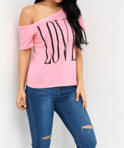 Off one shoulder LOVE tee