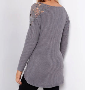 Grey crossed front design waffle long sleeve top