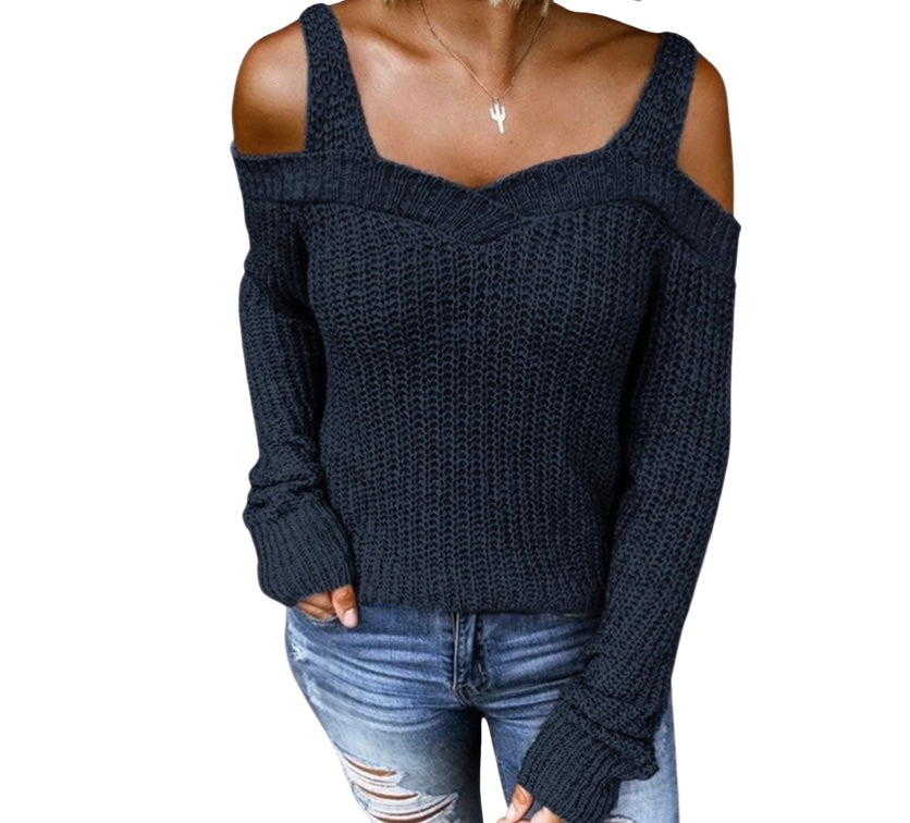 Cold shoulder thick knit sweater with thick straps